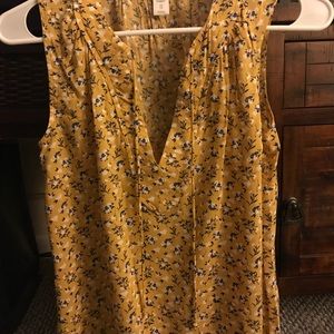 Gold sleeveless blouse, navy&white floral Old Navy